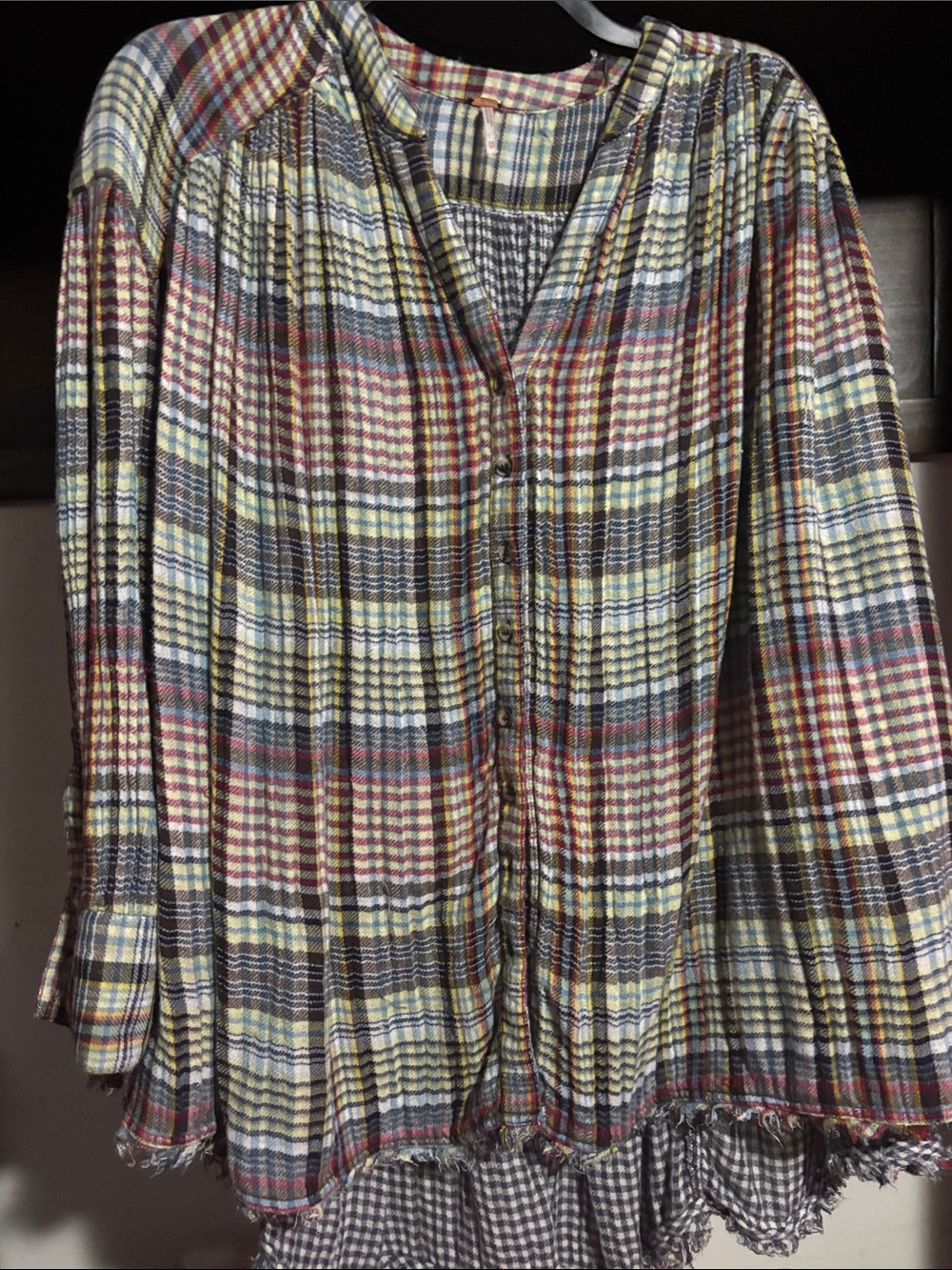 Free People multi color plaid oversized flowing flannel shirt